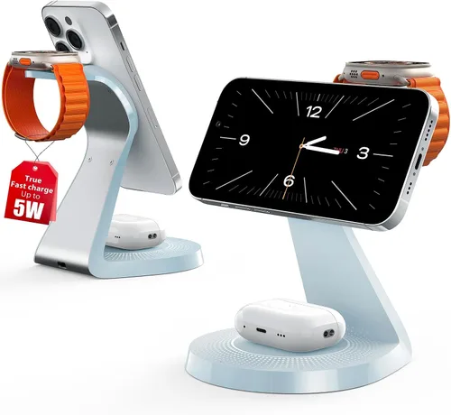 Vista 8 de Estación de carga 3 en 1 para dispositivos Apple, soporte de cargador Mag-Safe de carga rápida, cargador inalámbrico para iPhone serie