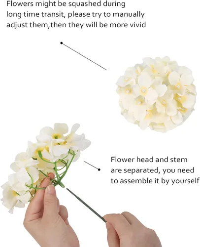 Vista 4 de Auihiay 12 piezas de hortensias artificiales de seda con tallos para decoración de bodas, hogar, jardín, fiestas (champán)