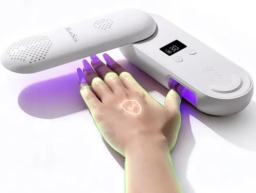 Vista 10 de MelodySusie P-PLUS20F - Lámpara de uñas compacta inalámbrica con innovador panel giratorio y diseño de protección UV, la luz UV recargable cura
