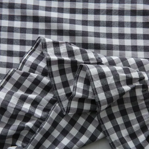 Vista 6 de Mywinlle juego de 2 fundas para cojín con volantes a cuadros negro/blanco, fundas de almohada decorativas de algodón lavado a cuadros estilo granja