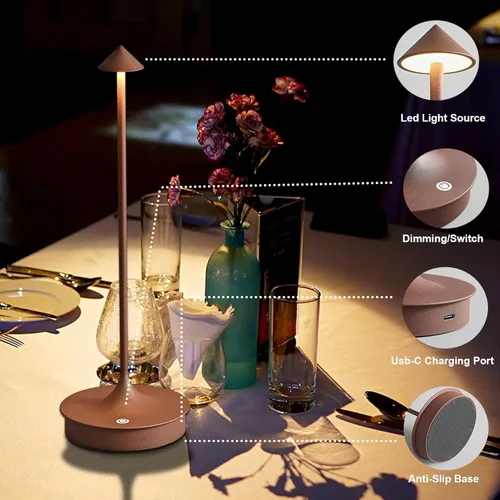 Vista 4 de Lámparas de mesa inalámbricas recargables, lámpara de escritorio LED de 4000 mAh, funciona con pilas, para exteriores, impermeable, portátil