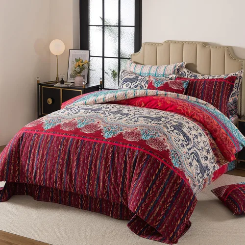 Vista 3 de FADFAY Juego de funda de edredón exótica bohemia, tamaño Queen, 100% algodón cepillado, suave, bohemio, estampado étnico, colorido, reversible