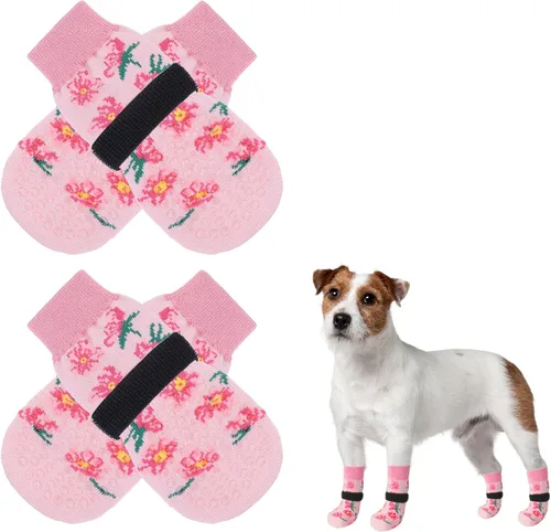 Vista 47 de SCENEREAL Calcetines antideslizantes para perros para evitar lamer patas para suelos de madera dura, zapatos de perro de doble cara botas