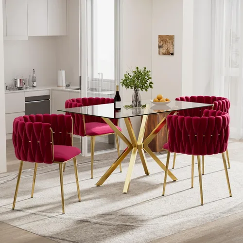 Vista 30 de Juego de comedor moderno de vidrio de lujo de 5 piezas, juego de comedor rectangular minimalista para 4, juego de mesa de cocina de vidrio