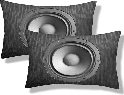 Vista 18 de Juego de 2 fundas de almohada con patrón de altavoces de 18 x 18 pulgadas, fundas de almohada cuadradas con sonido de música y bajos negros