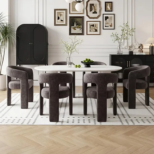 Vista 11 de Silla de Comedor Moderna Sherpa Tipo Barril Tapizada en Pelo Sintético para Comedor con Brazo Silla Auxiliar de Acento Cómoda para Cocina/Sala