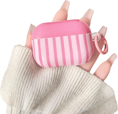 Vista 14 de Lovmooful Funda compatible con AirPods 2ª/1ª, linda funda colorida a rayas con diseño de hebilla redonda para mujeres y niñas, funda protectora