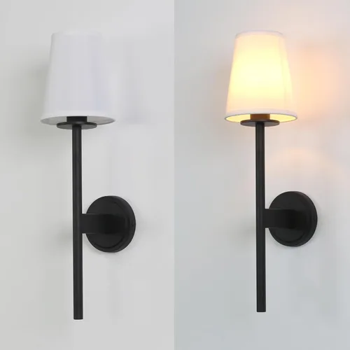 Vista 6 de PERMO Juego de 2 apliques de pared modernos y elegantes vintage con pantalla de tela blanca acampanada, pantalla de sala de estar, mesita de noche