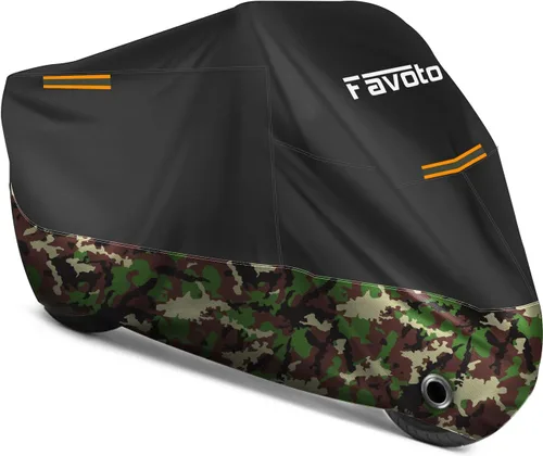 Vista 9 de Favoto - Funda impermeable para motocicleta, universal, duradera, reflectante, protección solar para cualquier temporada, con orificios de seguridad