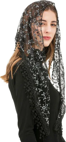 Vista 2 de PAMOR Triángulo velo de encaje Mantilla Catedral cabeza cubierta capilla velo para bodas masivas damas de honor