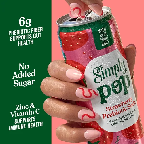 Vista 2 de Simply POP - Refresco prebiótico sabor fresa, latas de 12 onzas líquidas, paquete de 12