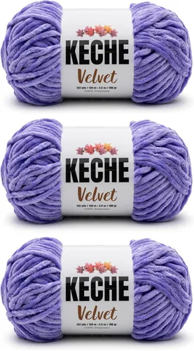Vista 110 de Keche Hilo de terciopelo para ganchillo, manta de felpilla suave, voluminosa, hilo amigurumi, 3.53 oz (132 yardas), color azul bebé