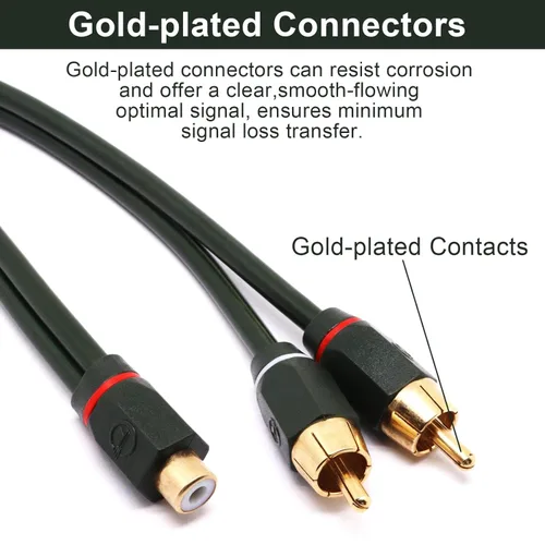 Vista 4 de Divisor RCA de 12 pulgadas, 1 hembra a 2 machos, paquete de 2 unidades, cable RCA Y RCAs de video para automóvil, divisor de cable de audio RCA
