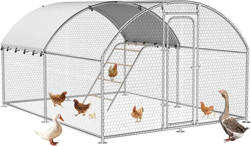 Vista 14 de Gallinero de metal con paso, 10 x 5 x 6.4 pies, jaula para aves de corral al aire libre, perca mejorada, cubierta impermeable y antiultravioleta