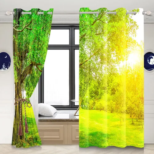 Vista 55 de Cortinas opacas para ventana con vista de cascada, día soleado, amanecer, primavera, paisaje natural, cortinas de ventana con aislamiento térmico