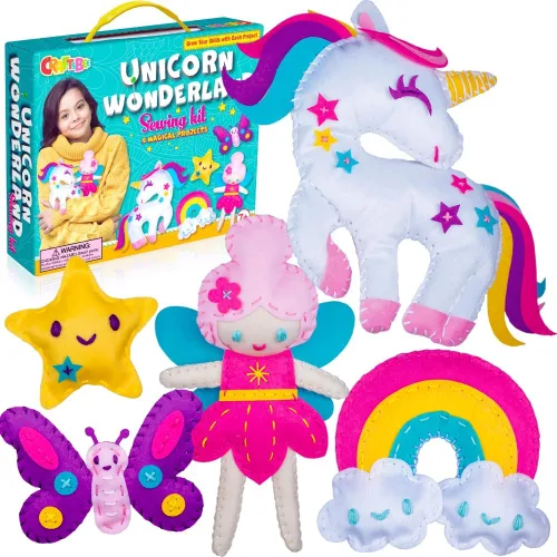Kit de Costura de Unicornio Mágico para Niñas de 7+ - Crea 5 Adorables Animales de Fieltro y una Almohada Acogedora - Manualidades DIY Divertidas,