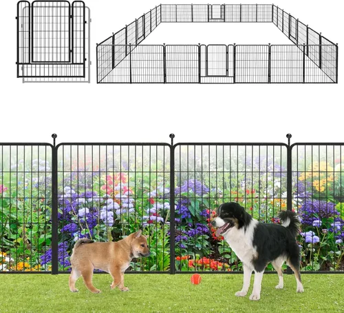 Vista 14 de Valla de Jardín con Puerta Cercado de Metal para Patio, 32 pulgadas x 23 pies 10 Paneles de Valla Sin Excavación Paneles de Valla Temporal