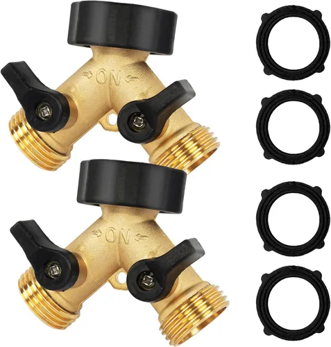 Vista 8 de Hourleey Divisor de manguera de jardín de latón de 2 vías, conector de manguera de 3/4 pulgadas, divisor en Y de manguera, adaptador de espiga