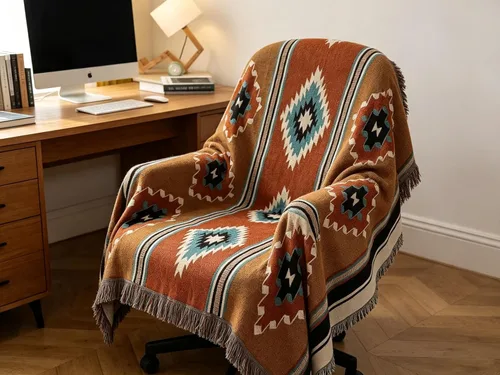 Vista 7 de Luxlovery Manta Aztec Boho Sherpa estilo navajo del suroeste, ligera y cálida, 35 x 59 pulgadas, color óxido de calabaza Aima