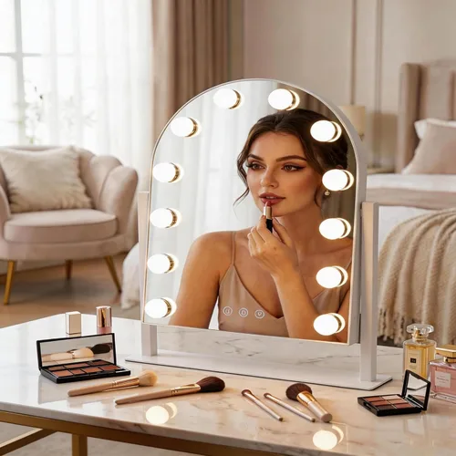 Vista 19 de Espejo de tocador estilo Hollywood con luces, 17 bombillas LED regulables, espejo de maquillaje iluminado de 3 colores con espejo de aumento 10X