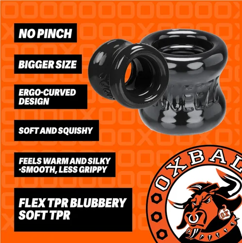Vista 5 de OXBALLS Estirador de bolas para apretar, anillo grueso y flexible de Blubbery que convierte tus nueces en perchas bajas y pesadas, saco de goteo