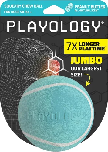 Vista 25 de Juguetes Playology para perros Bola chirriante para masticar - Bola de búsqueda flotante duradera y elástica para perros Juguete mediano