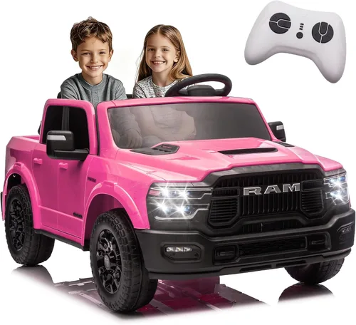 Juguete de paseo RAM 2500 con licencia de 24 V 160 W para niños grandes, auto de 2 plazas con control remoto, camión con suspensión de 4 ruedas Rosa