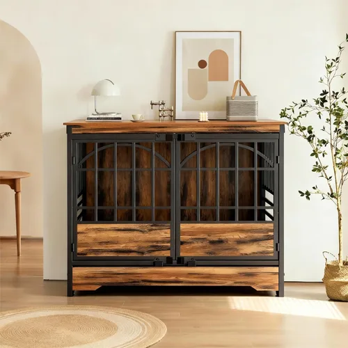 Vista 8 de COZPAW Mueble de jaula para perros de 52 pulgadas, perrera extragrande para interiores para razas extragrandes, jaula resistente con puertas
