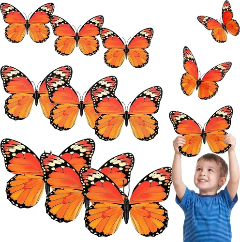 Chuangdi 12 mariposas monarca grandes, color naranja, 3 tamaños, 12 pulgadas, 9 pulgadas, 6 pulgadas, mariposas falsas realistas, mariposas