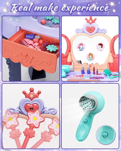Vista 3 de Eohemeral Magic Sensor - Juego de tocador para niños con espejo de apertura automática, mesa de maquillaje para niños con luz de inducción y música