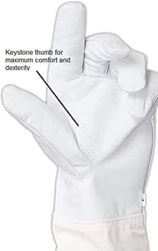 Vista 3 de Guante de apicultor de piel de cabra con manga larga de lona y puño elástico. Talla XXS