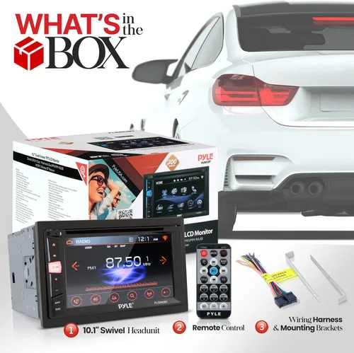 Vista 2 de Pyle Reproductor de DVD estéreo para coche Double Din Bluetooth con pantalla táctil integrada en la consola, estéreo de coche con USB/SD, MP3