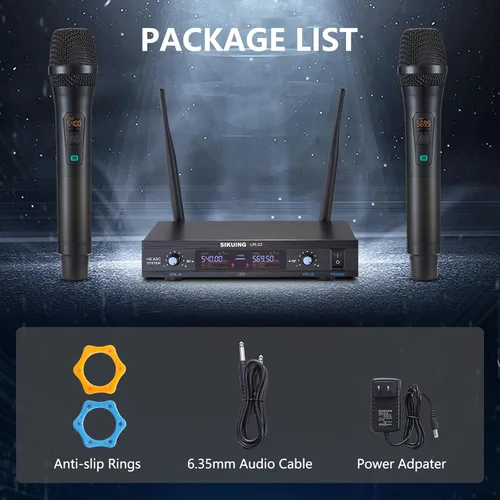 Vista 7 de Sistema de micrófono inalámbrico, micrófono dinámico inalámbrico dual Pro UHF de metal, frecuencias ajustables de 2 x 30, sistema de micrófono
