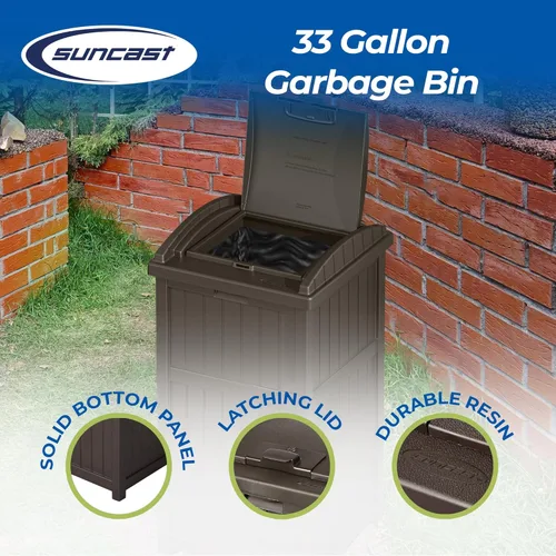 Vista 2 de Suncast Trash Hideaway - Cubo de basura para desechos y residuos de plástico duradero para exteriores con tapa para bolsas de basura de 30 a 33