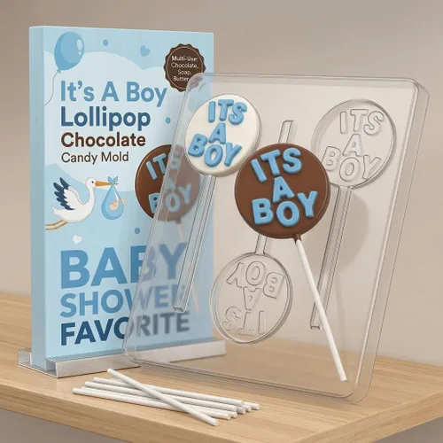 Vista 3 de Molde de caramelo de chocolate con piruleta "It's A Boy" Baby Shower 691