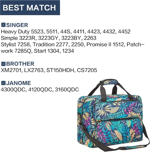 Vista 4 de Homest - Estuche de transporte para máquina de coser; bolsa universal con correa para el hombro, compatible con Singer, Brother, Janome, diseño