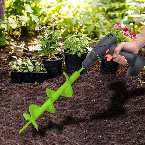 Vista 6 de Broca de taladro de jardín mejorada de 4 x 16 pulgadas, broca de taladro de jardín resistente de doble hoja, taladro para taladro de hielo, taladro