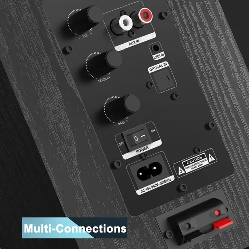 Vista 6 de LONPOO Altavoces Bluetooth para repisa, Altavoces con alimentación de 60W con Bluetooth/AUX-in/Óptica/RCA, Woofer de 4" y Tweeter de 1" (Negro)