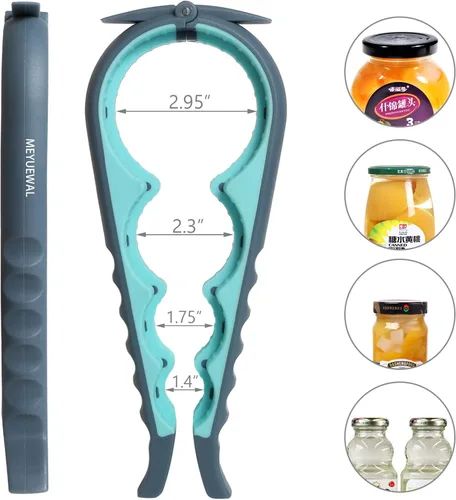 Vista 2 de Abridor de Frascos, Kit Abridor de Latas y Botellas Multifunción 5 en 1 con Mango de Silicona Fácil de Usar para Niños, Ancianos y Personas con Azul