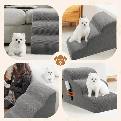 Vista 7 de Romrol Rampa de escaleras para perros para cama, sofás, escalones extra anchos 33D de 15.7 pulgadas de alto para mascotas con cubierta de tela