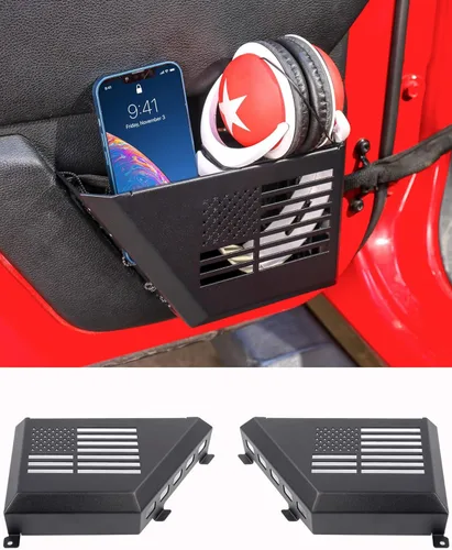 Vista 8 de Savadicar Bolsillos Metálicos para Puerta Delantera Compatibles con Jeep Wrangler JK JKU 2011-2018, Accesorios de Almacenamiento para Puerta