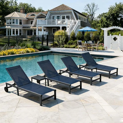 Vista 13 de PURPLE LEAF Juego de Sillas Tumbonas Reclinables para Exteriores, Silla Reclinable de Aluminio Ajustable con Ruedas y Mesa Auxiliar para Piscina