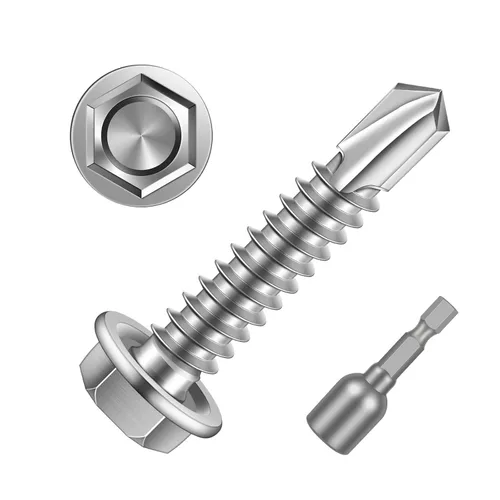Vista 14 de MewuDecor Tornillos de chapa autoperforantes con cabeza hexagonal #8 x 1 con punta de taladro, acero inoxidable 410, autoperforantes, óxido negro