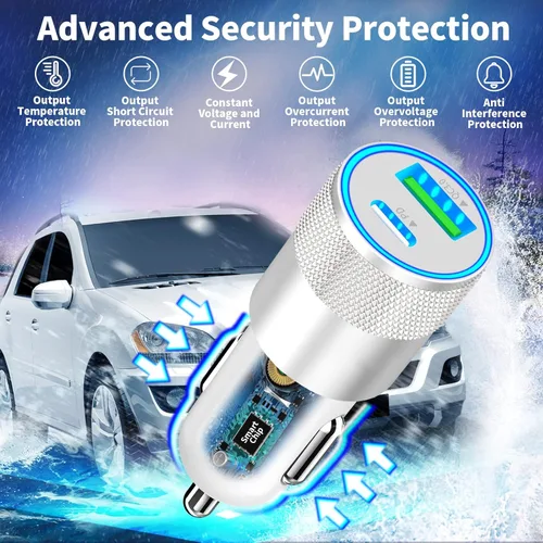 Vista 6 de Apple MFi Certified iPhone USB-C Fast Car Charger, GODMADES 48W Type-C Power Dual PDQC 3.0 Car Charger Adapter + 2 Pack Lightning Cable Quick Car