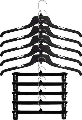 Vista 5 de HangOn Juego combinado de perchas para camisa y pantalones, plástico reciclado, negro, 19 pulgadas y 14 pulgadas, 15 cada uno, 30 en total