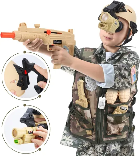 Vista 6 de CAPTAIN CHAOWING Disfraz del ejército para niños, 17 piezas, juego de rol de soldado militar, infantes de marina de combate para Halloween