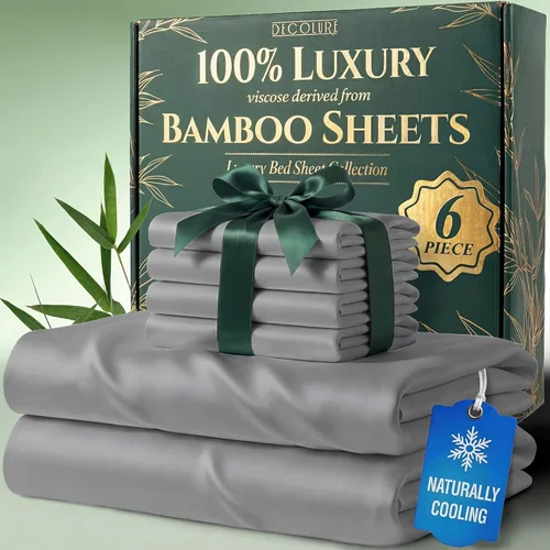 Vista 10 de DECOLURE Juego de sábanas 100% viscosa derivada de bambú, tamaño individual, sábanas de lujo de 4 piezas de enfriamiento natural, juego de cama Negro