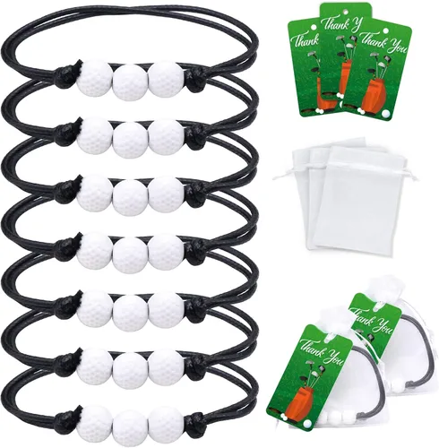 Paquete de 24 bolsas de golf con pulseras de golf, etiquetas de papel kraft de agradecimiento y bolsas de organza blanca, abalorios de golf