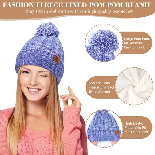 Vista 2 de Conjunto de bufanda larga de punto acanalado con forro polar y gorro para pantalla táctil, regalos para mujer