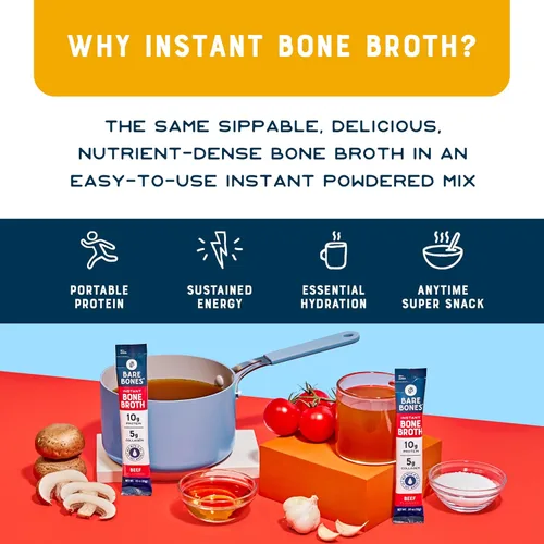 Vista 7 de Bare Bones Bone Broth - Mezcla de bebidas instantáneas en polvo, pollo y carne de res, paquete variado de 8, 4 pollos y 4 carne de res, palitos